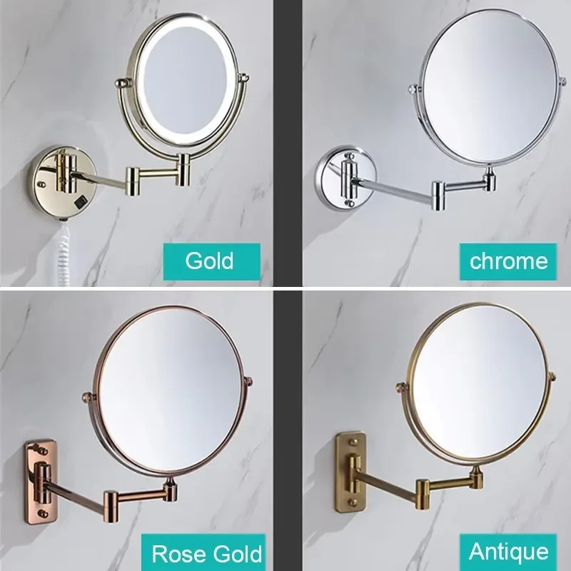 Wall Mounted Magnifying Mirror with Led Light 3X 5X Hotel Bathroom Vanity Makeup Mirrors