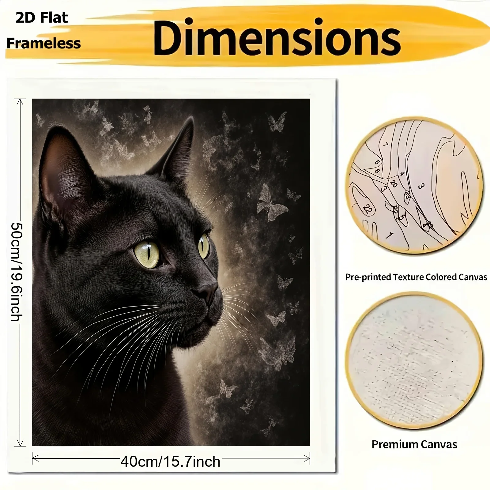 Professional Art Use A 1pc Adult Digital Painting Kit Featuring a Black Cat And Light-Colored Butterflies Against a Hazy Backgro