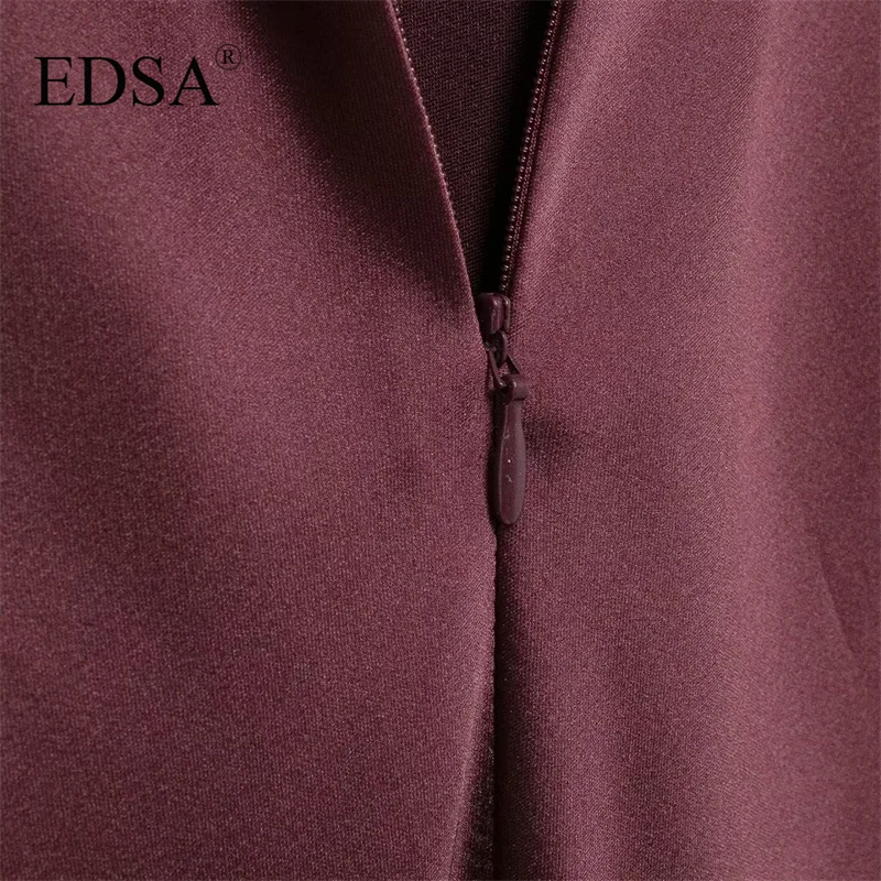 EDSA Women Summer Hanging Neck Strap Backless Maxi Dress Slim Brown Satin Dress Fashion Sexy Elegant Party Evening Gowns