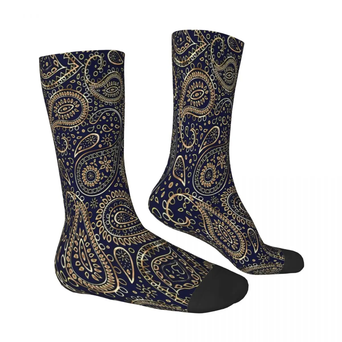 Pretty Gold Bohemian Art Paisley Babylon Water Drop Socks Male Mens Women Winter Stockings Polyester