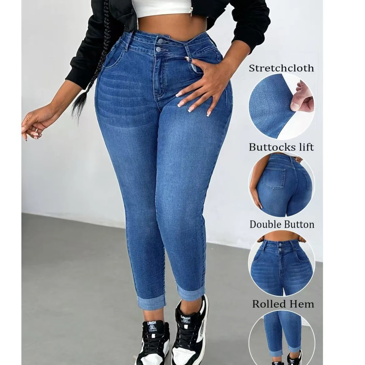 Women American High Street Heavy Duty Elastic Waist Flared Denim Pants Fashion Vintage Loose Casual Long Jeans