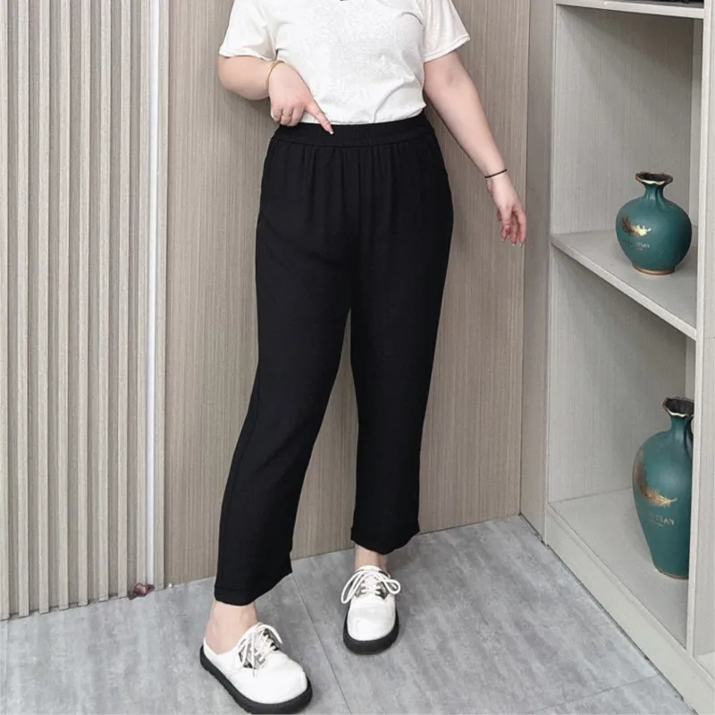 Drape Hemming Ice Silk Suit Pants Women's Spring Summer New Plus Size Loose Thin Casual Harem Pants