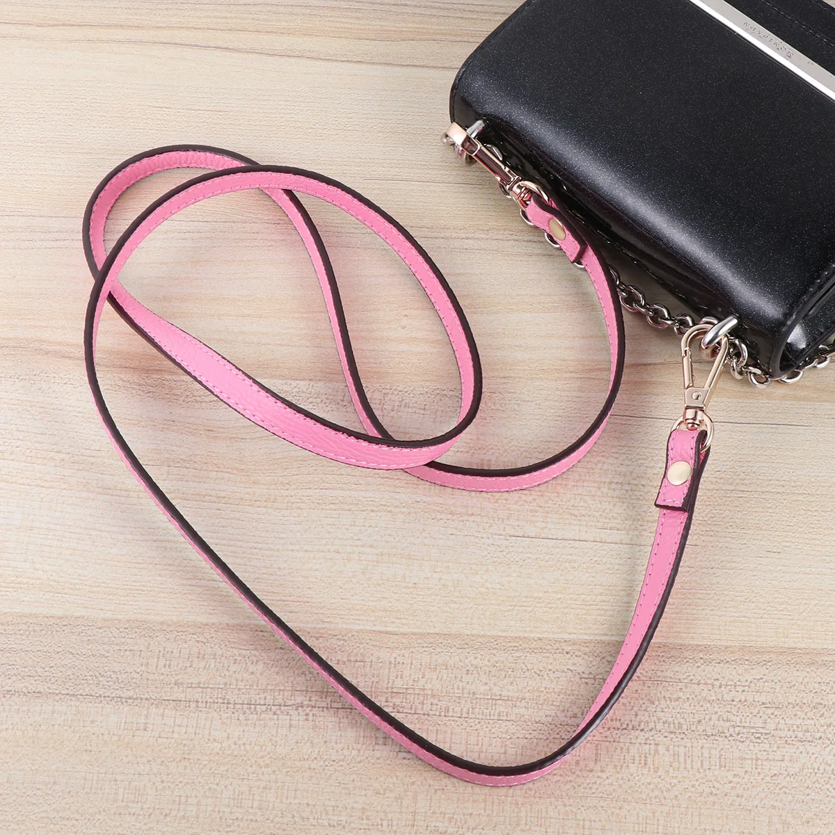 حزام كتف عريض وردي بنمط مزدوج الجوانب، حزام بديل غير قابل للتعديل لحقيبة يد المحفظة عبر الجسم