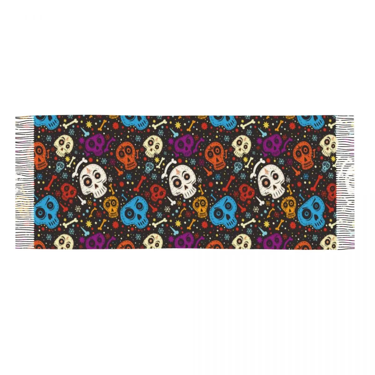 Day Of The Dead Colorful Mexican Skull Shawl Wraps Womens Winter Warm Large Long Scarf Flower dead day creepy Tassel Scarves