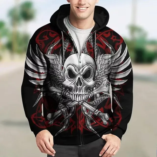 

Thrilling Skeleton 3d Printed Personalized Zipper Hoodie Niche Hip-Hop High Street Style Zipper Hoodie