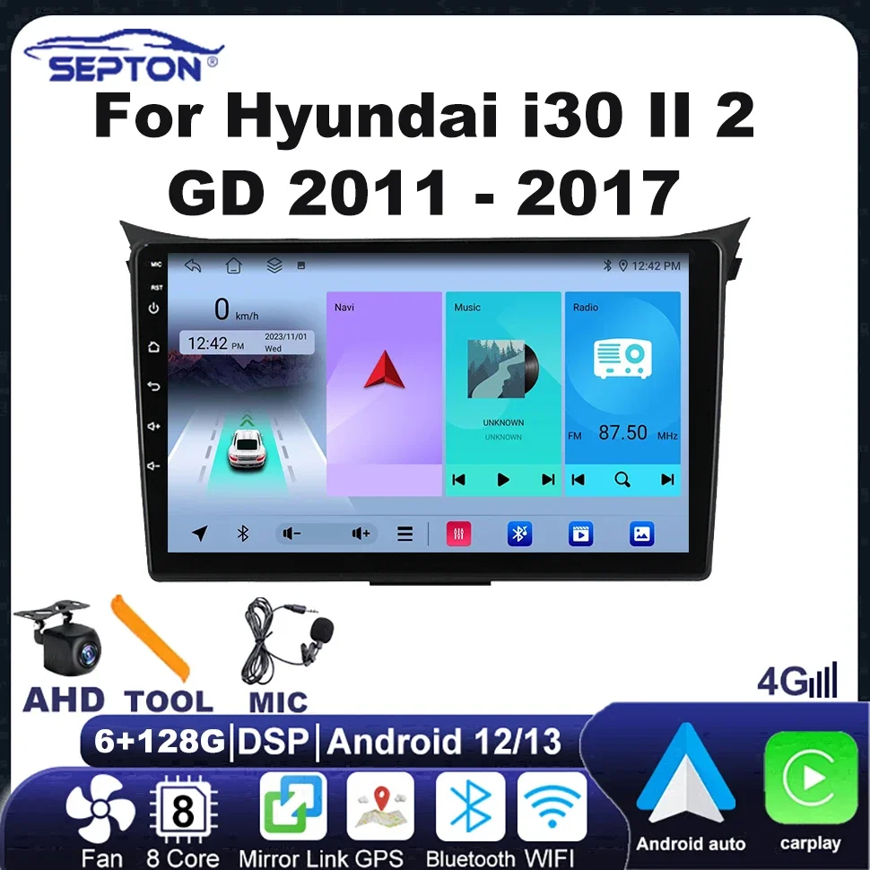 

SEPTON Android Auto Navigation GPS Car Radio for Hyundai I30 II 2 GD 2011 - 2017 Multimedia Player Wifi 2 Din Head Unit Carplay