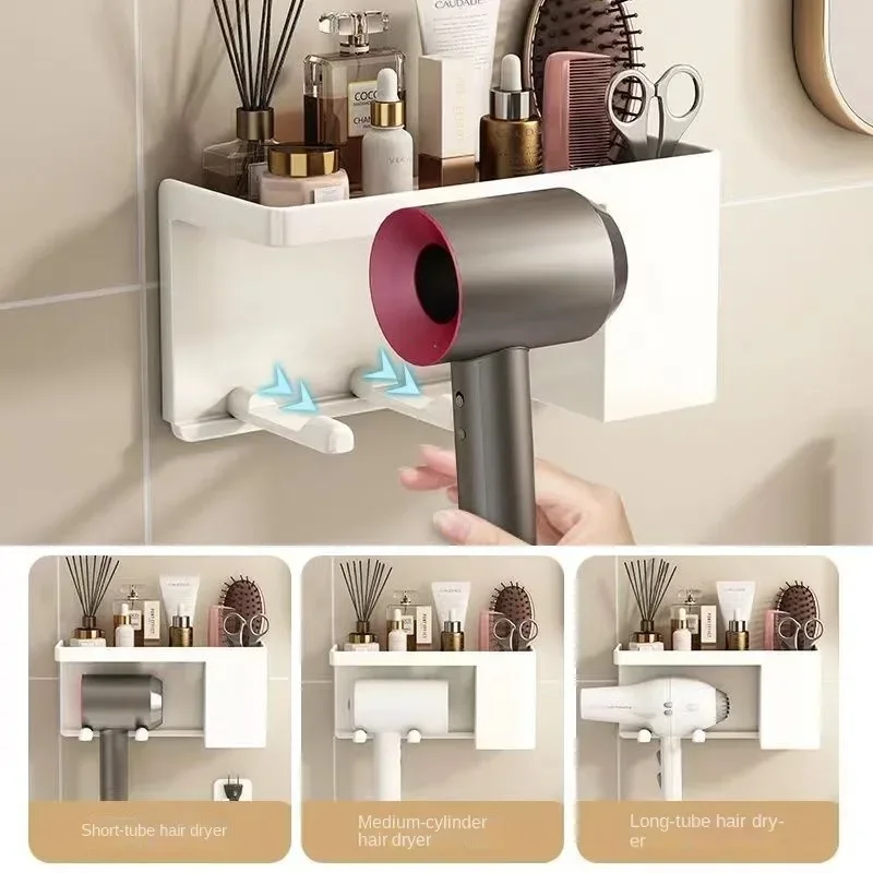 Thickened Double-layer Non Perforated with Plug Hook Hair Dryer Storage Rack Wall Mounted Bathroom Duct Storage Rack