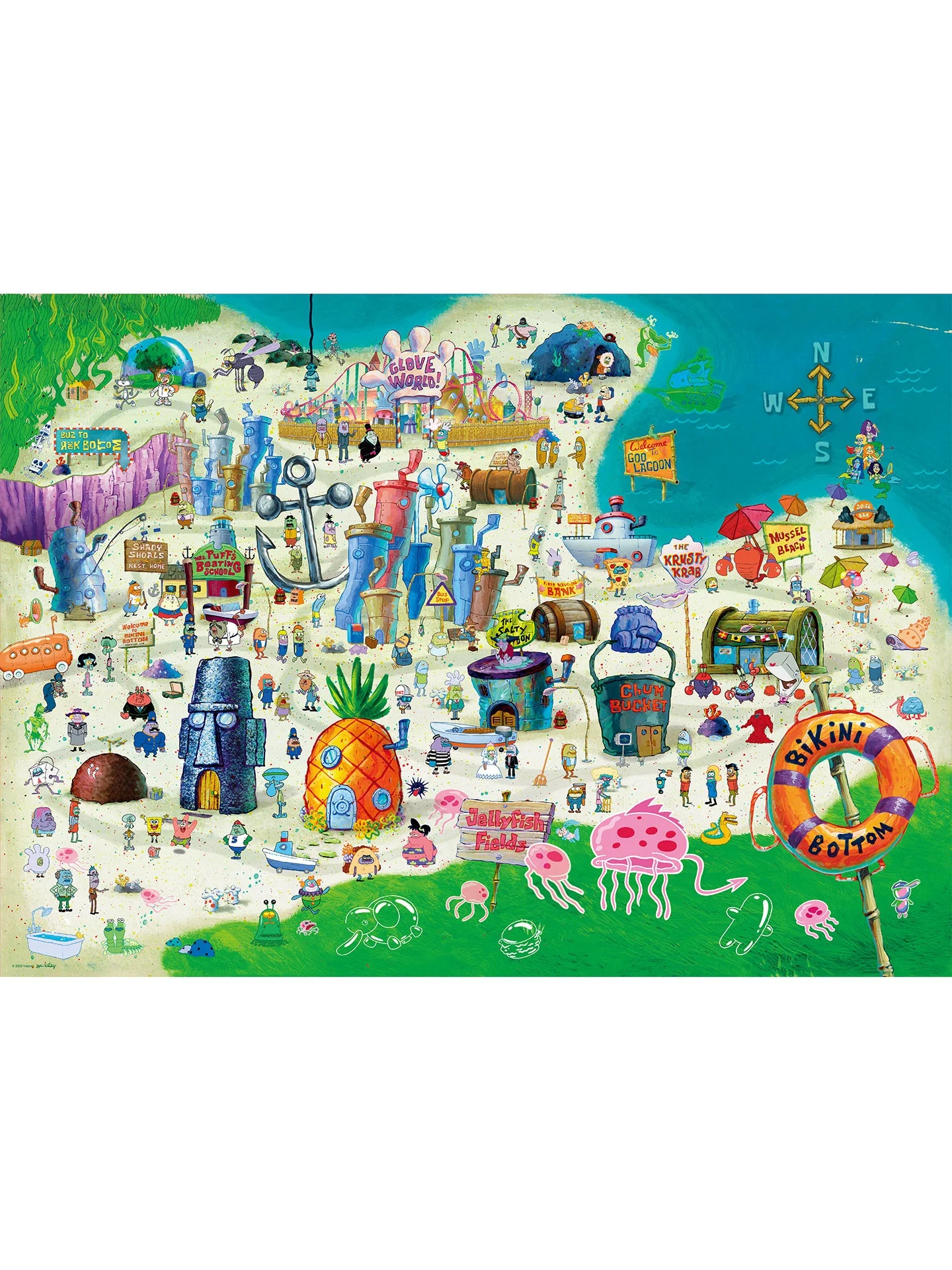 TOI Spongebob Jigsaw Puzzle 1000 Pieces Bikini Bottom Map DIY Handmade Assembly Toy For Adult Hobby Home Decoration