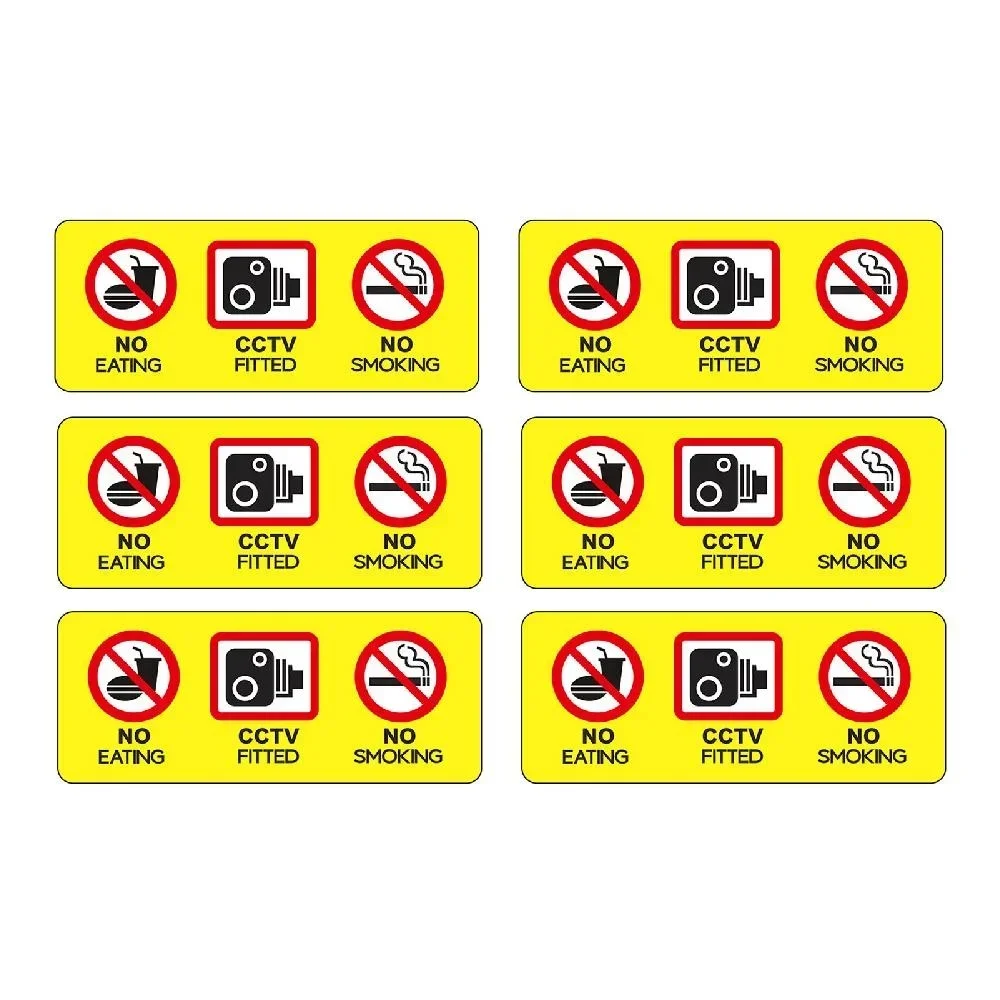 6 x No Eating Drinking CCTV Fitted Taxi Stickers Minicab Cab Notice Sticker Decal