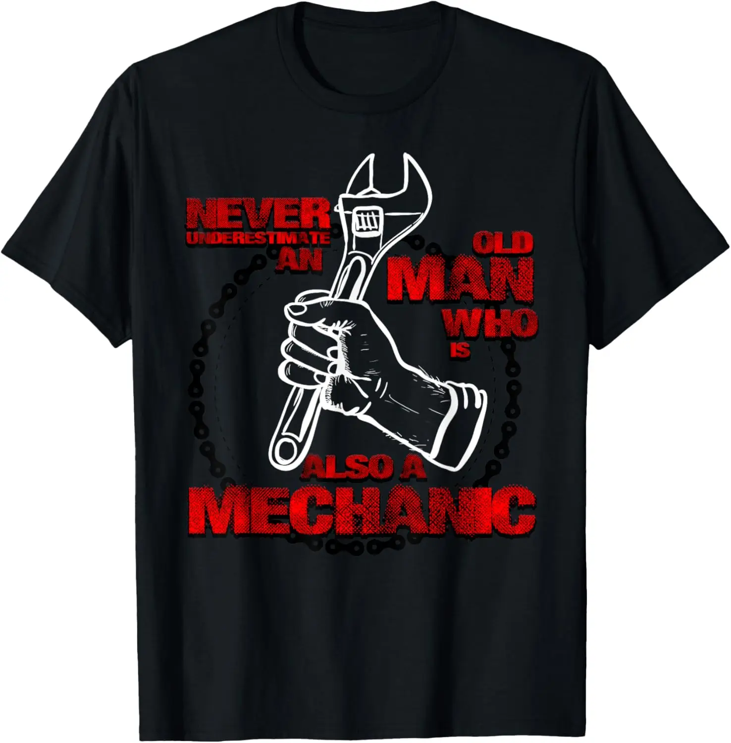

Never Underestimate An Old Man Mechanic Graphic T-Shirt Casual Cotton Short Sleeve Crew Neck Tee