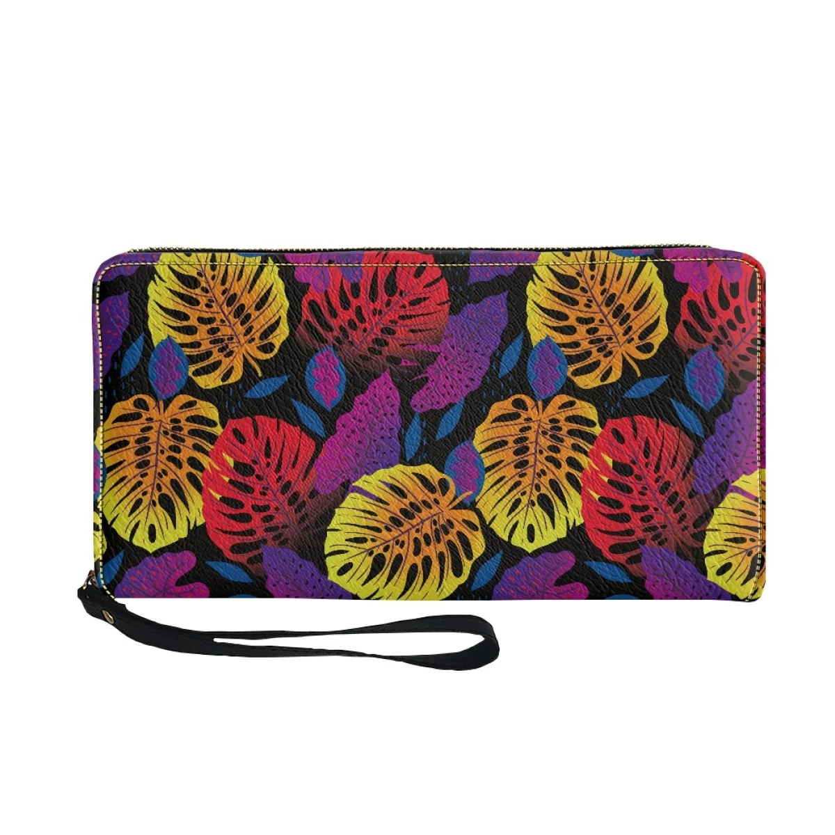 HYCOOL Wallets for Women 2023 Colorful Leaves Print PU Leather Card Holder Organizer Ladies Clutch Travel Purse Wristlet