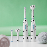 Kids electric toothbrush, battery powered, baby spotted dog design, with dust cover, cartoon cat/lion, round head.
