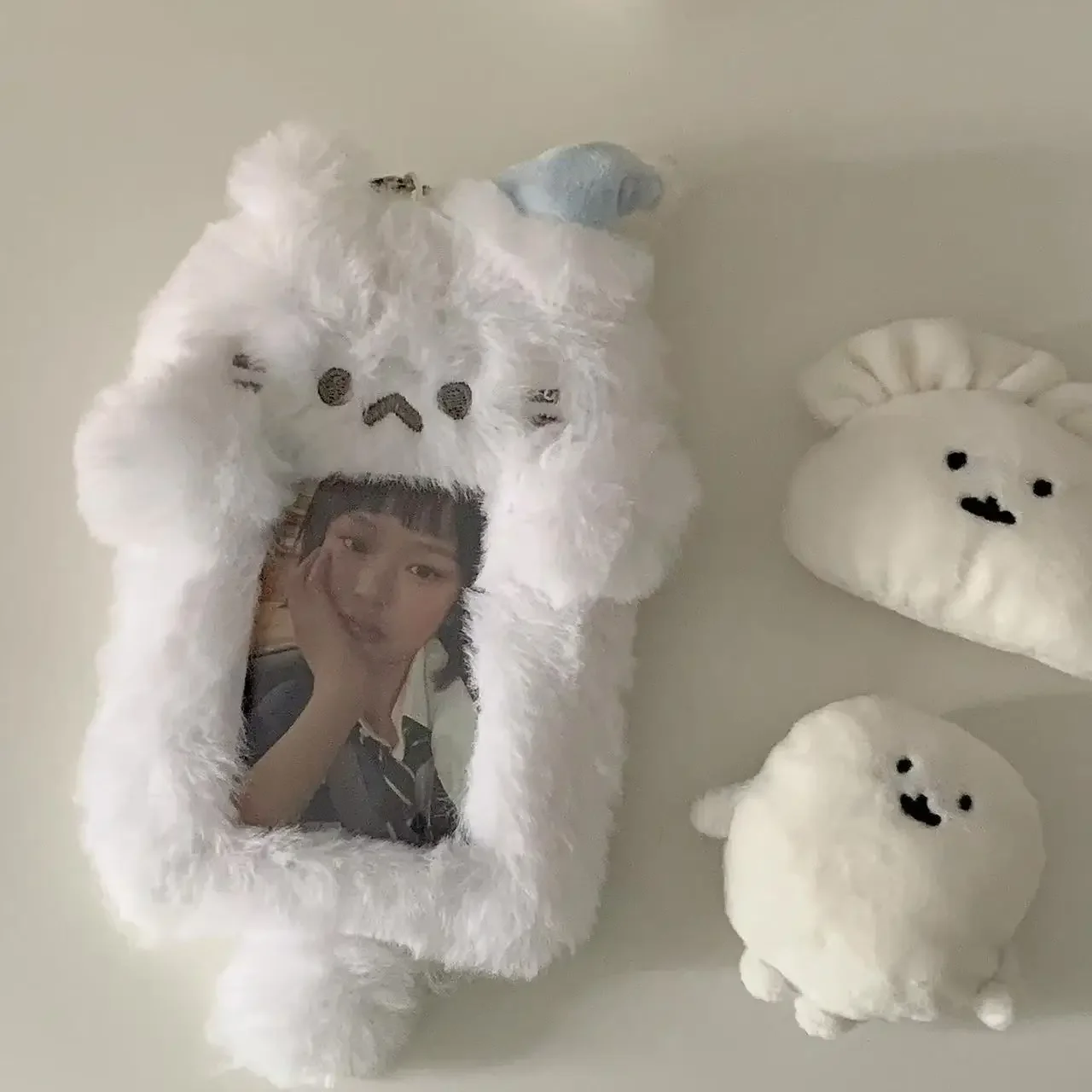 Cute Plush Puppy 3-Inch Photocard Holder, Photo & ID Card Protective Sleeve, Decorative Bag Charm for Girls & Idol Fans