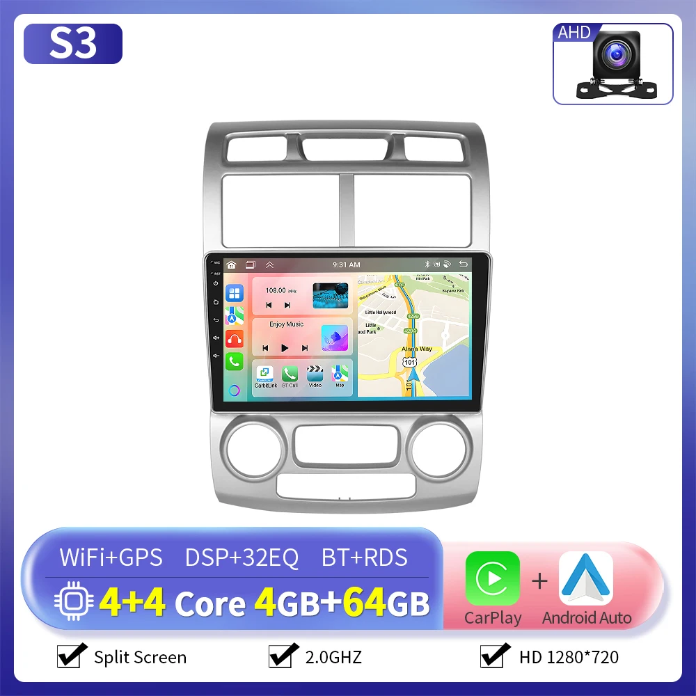 Camecho 6 + 128G Draadloze CarPlay Android Auto Radio voor KIA Sportage 2005-2010 (LHD) GPS 4G WIFI Multimedia Autoradio Speler
