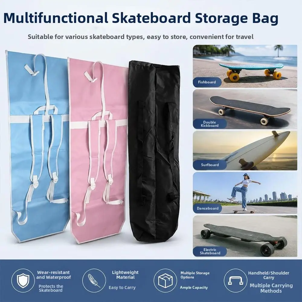 Waterproof Skateboard Carry Bag 600D Oxford Cloth Adjustable Kick Skate Scooter Longboard Storage Bag Black/Pink/Blue