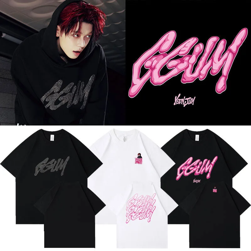 KPOP YEONJUN Album GGUM Fashion Letter Printed Casual T-shirt Loose Round Neck Cotton Short Sleeve Top Base Shirt Fans Gift