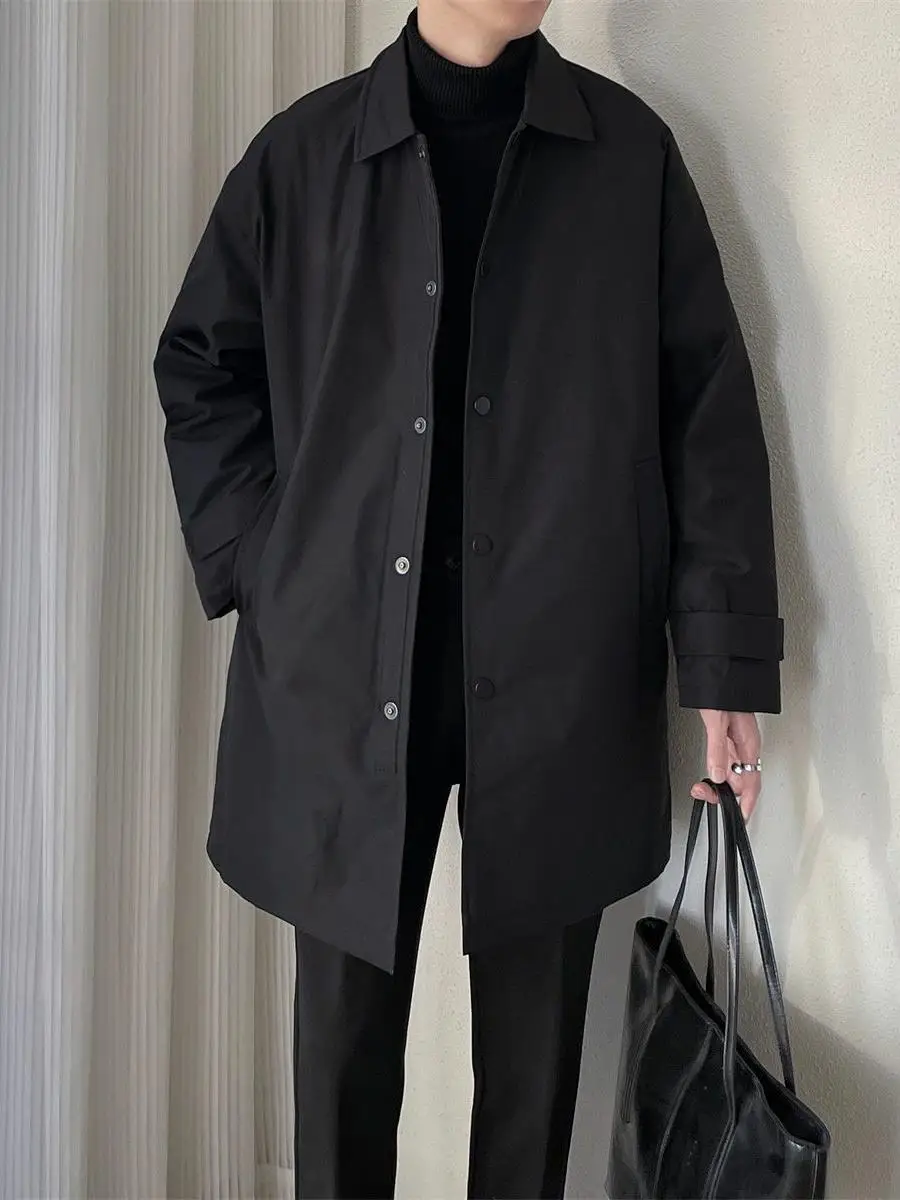 

Modern Faion Urban Men's Windbreaker Coat Tee-Proof Loose Fit Mid-Length Lapel Single-Button Closure Color