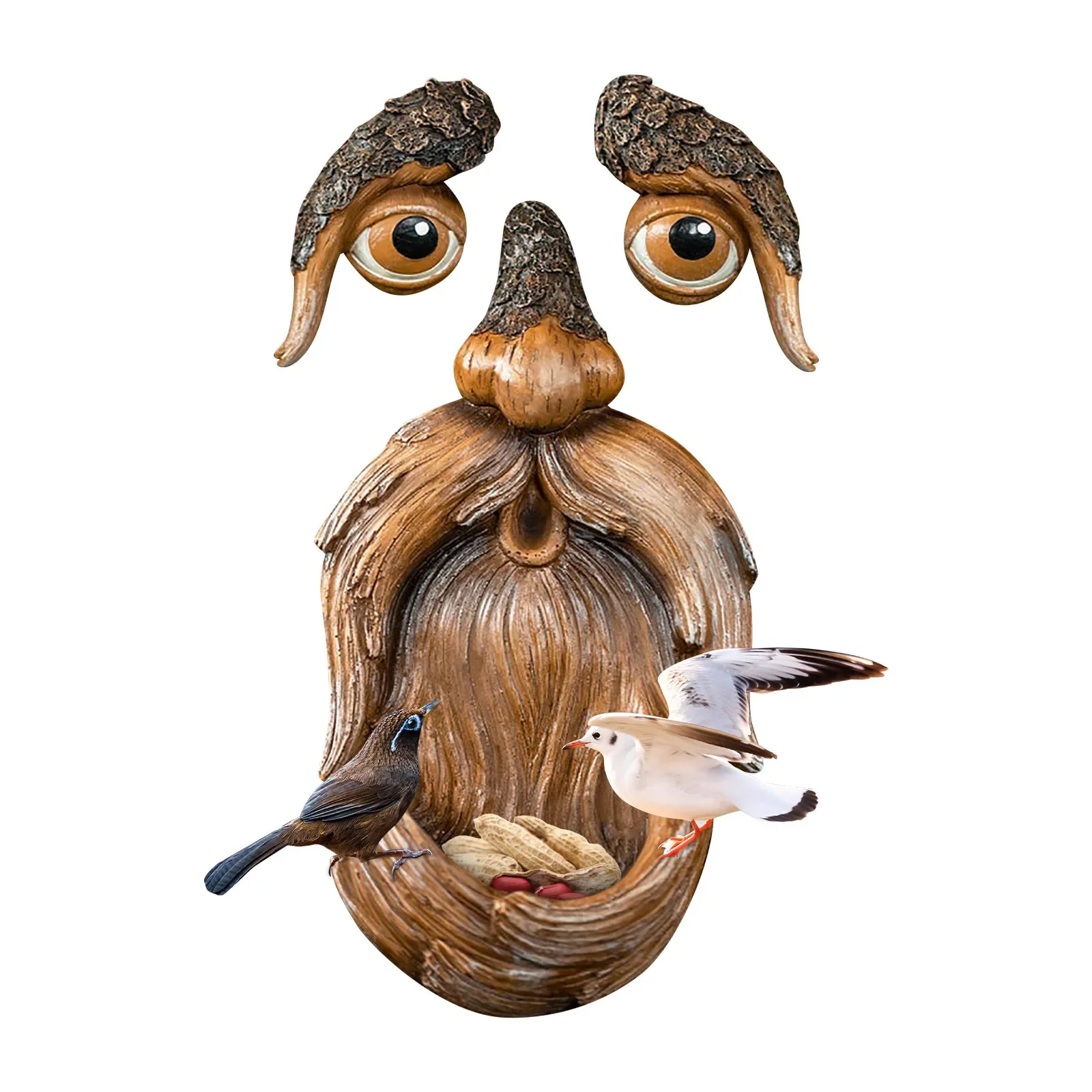 Funny Tree Face Bird Feeder Resin Old Man Face Sculpture Outdoor Garden Yard Decoration Statue Easter Decor Bird Supplies