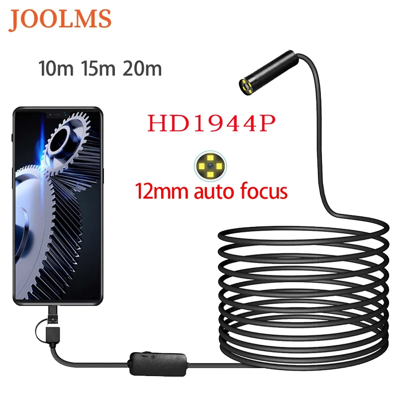 Endoscope Camera 12mm Auto Focus HD1944P 5MP Borescope Android PC 3in1 Mini Sewer Inspection Camera for Cars