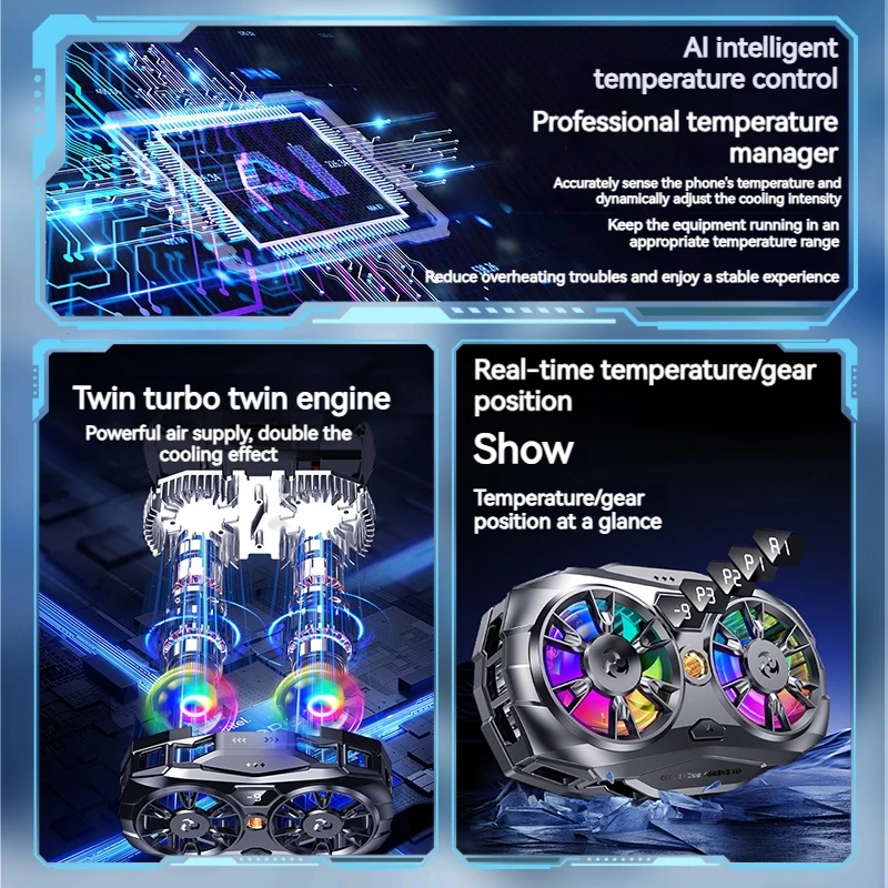 مشعاع تبريد الهاتف لأشباه الموصلات K19 مع عرض درجة الحرارة الرقمية ثنائي النواة حل تبريد فعال للاستخدام الثقيل للعبة #5