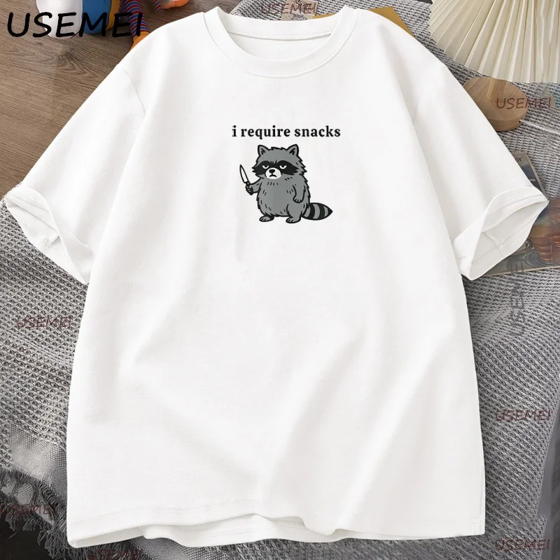 I Require Snacks T Shirt Funny Raccoon Men Women T-Shirt Cute Animal Lover Tee Casual Graphic Tshirt Cotton Breathable Tshirt