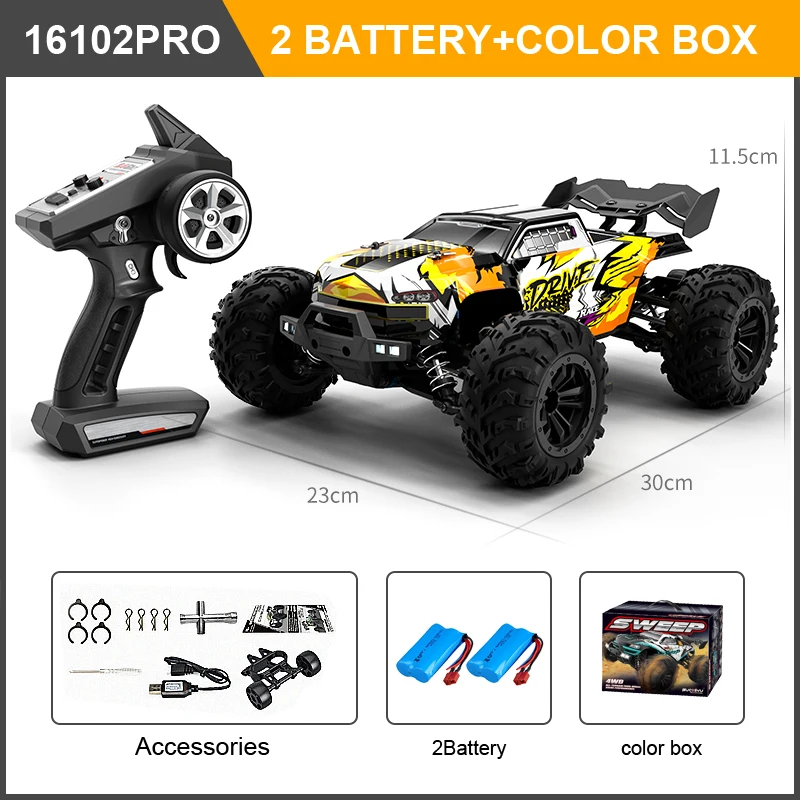 WLtoys 16103 16102 PRO Elektrische RC 4x4 schaalmodel auto, all-terrain monstertruck, hoge snelheid 70 KM/H, volledig proportionele borstelloze motor, met LED en afstandsbediening, voor hoge snelheid