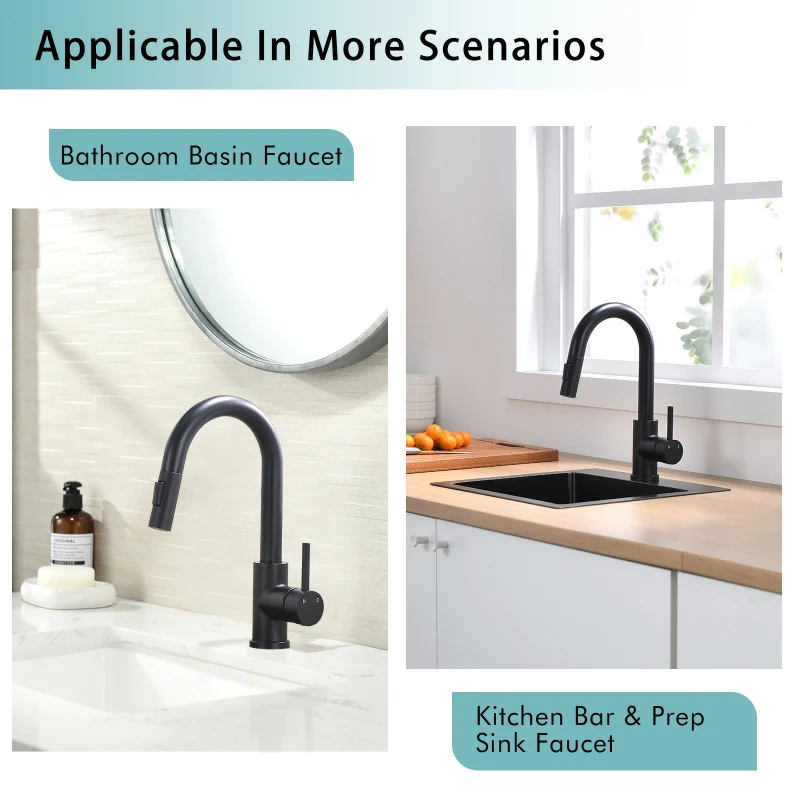

Sink Faucet, Black Kitchen Faucets with Pull Down Sprayer, Bathroom Sink Faucets Mini Bar Prep Faucet