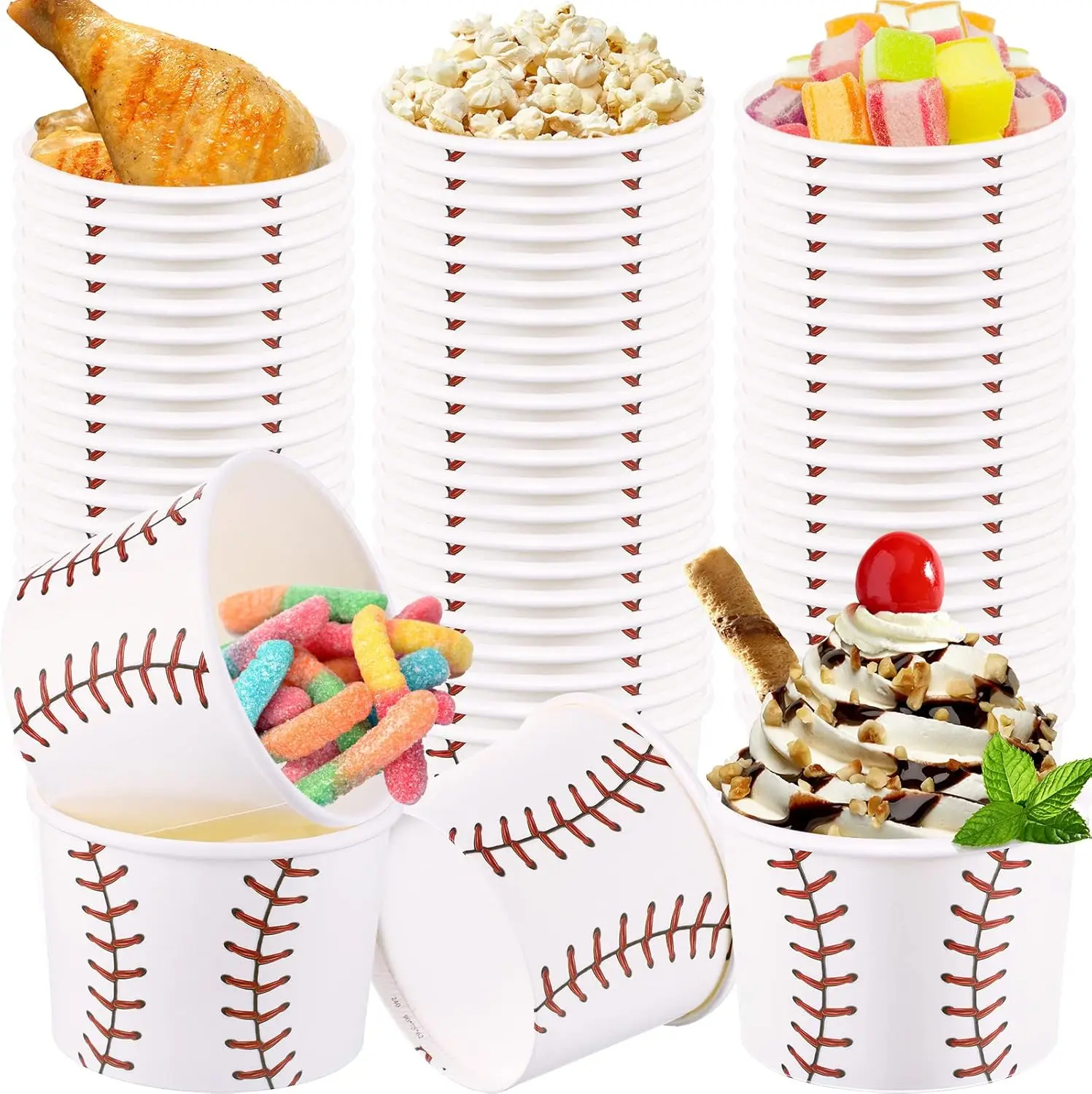 

200 Pieces Baseball Party Snack Bowl Ice Cream Bowls 9 oz Soup Cup Baseball Serving Dishes for Parties Disposable Paper