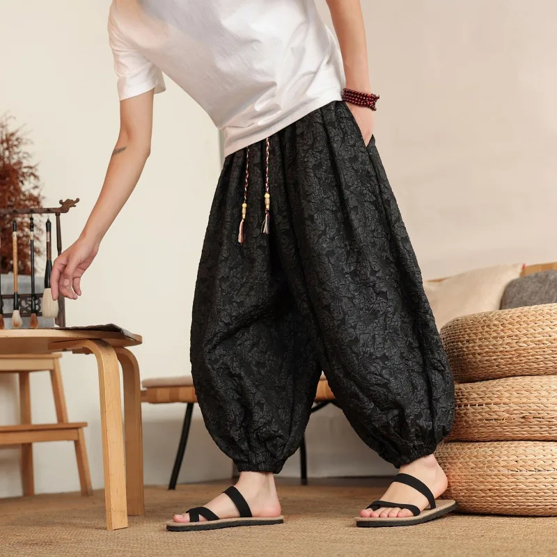Chinese Style Plus Size 8XL Men's Harem Pants Vintage Jacquard Fashion Casual Jogger Lantern Pants Male Loose Wide Leg Trousers