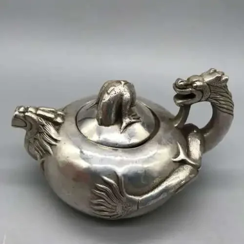 Collect China Ming Dynasty Paktong Fengshui god beast Chi Dragon Teapot pot