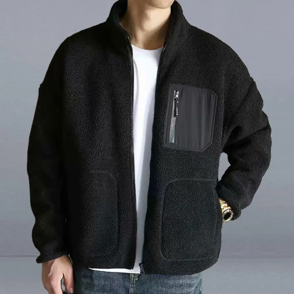 Winter Fleece Jacken Männer einfarbig locker lässig warm Mantel Herren Stehkragen Oberbekleidung Wind break Jacke Harajuku Streetwear