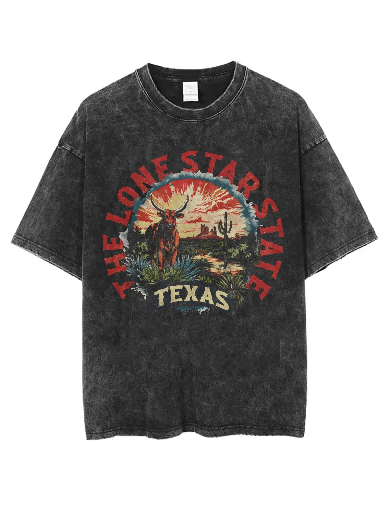 

Texas The Lone Star State Silly goose on the loose Unisex Black Washed Round Neck T-Shirt Loose for Men Women Great for Winter
