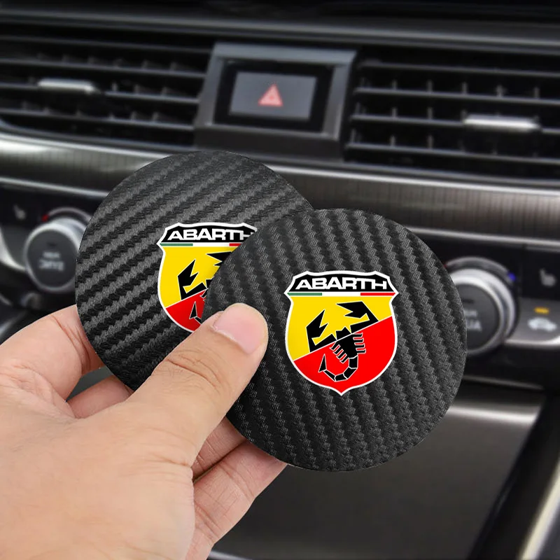 2 Stücke Auto Untersetzer Kohlefaser Getränkehalter Matte Für Fiat 500 Abarth Punto Panda Doblo Auto Innenzubehör Dekorative Untersetzer