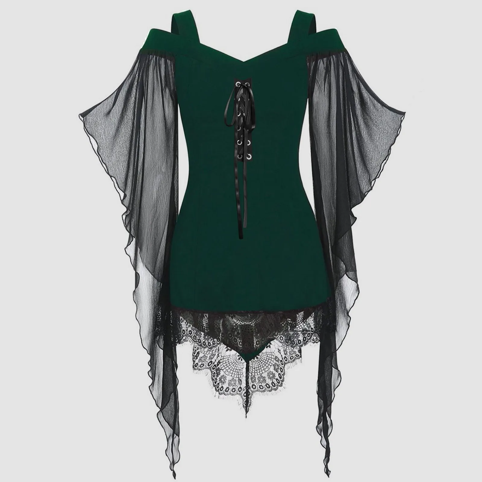 2024 New Gothic Large Swing Sleeves Irregular Spliced Top Chiffon Shirt for Hallowmas Holiday Party Medieval Costume