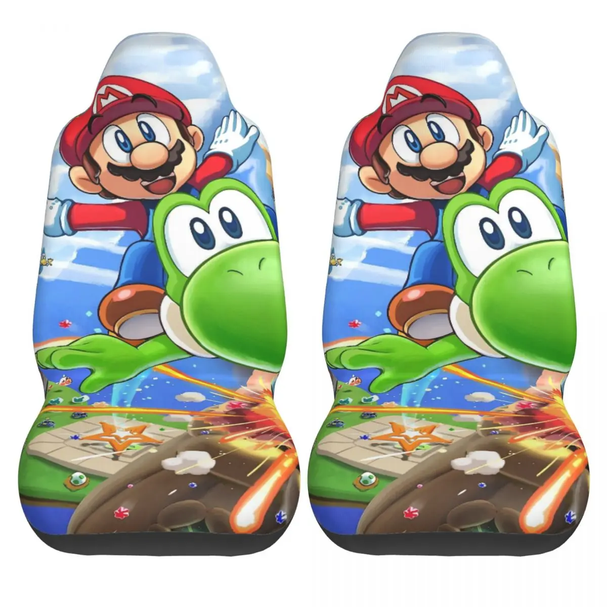 Чехлы на автомобильные сиденья с героями мультфильмов Super Mario Bros, полиэстеровые чехлы на автомобильные сиденья для грузовиков, эластичные, 2 шт., полное покрытие