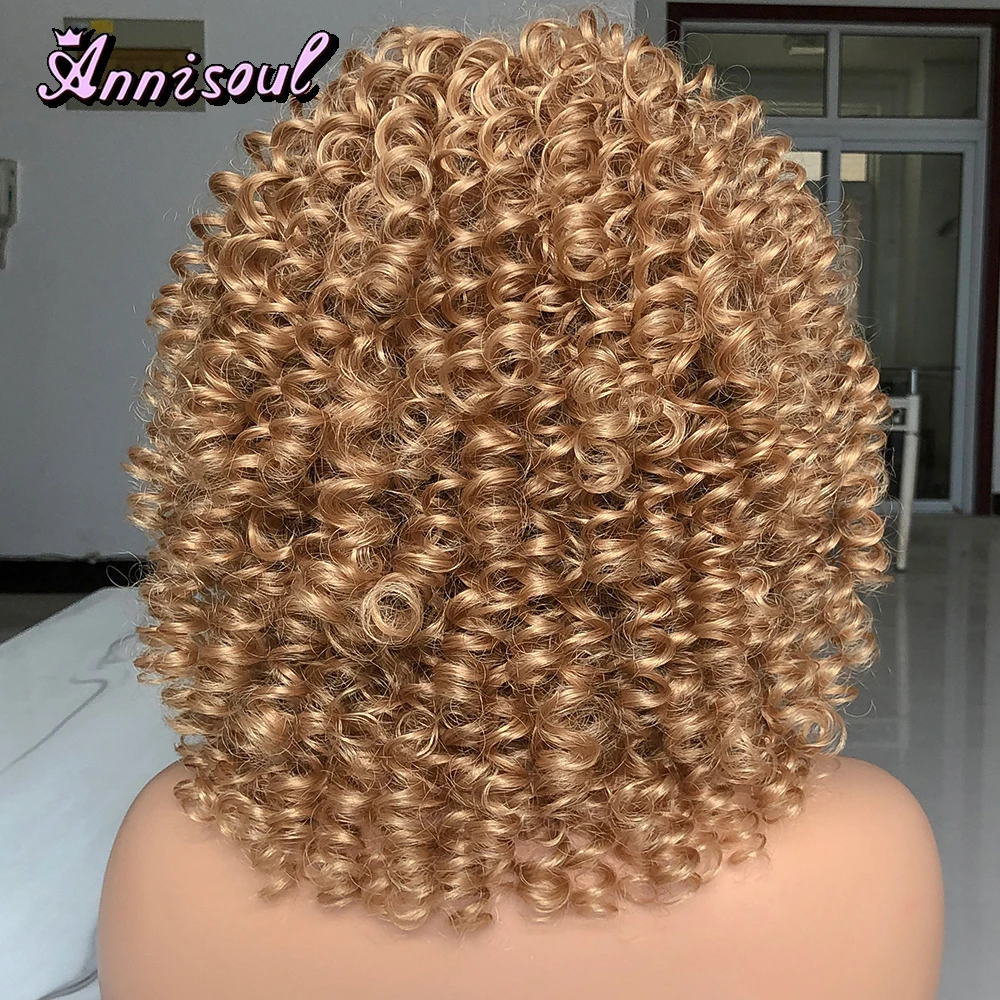 Short Curly Hair Wigs With Bangs For Black White Women Synthetic Cosplay Golden Blonde Wig African Natural Curly Afro Bob Wig