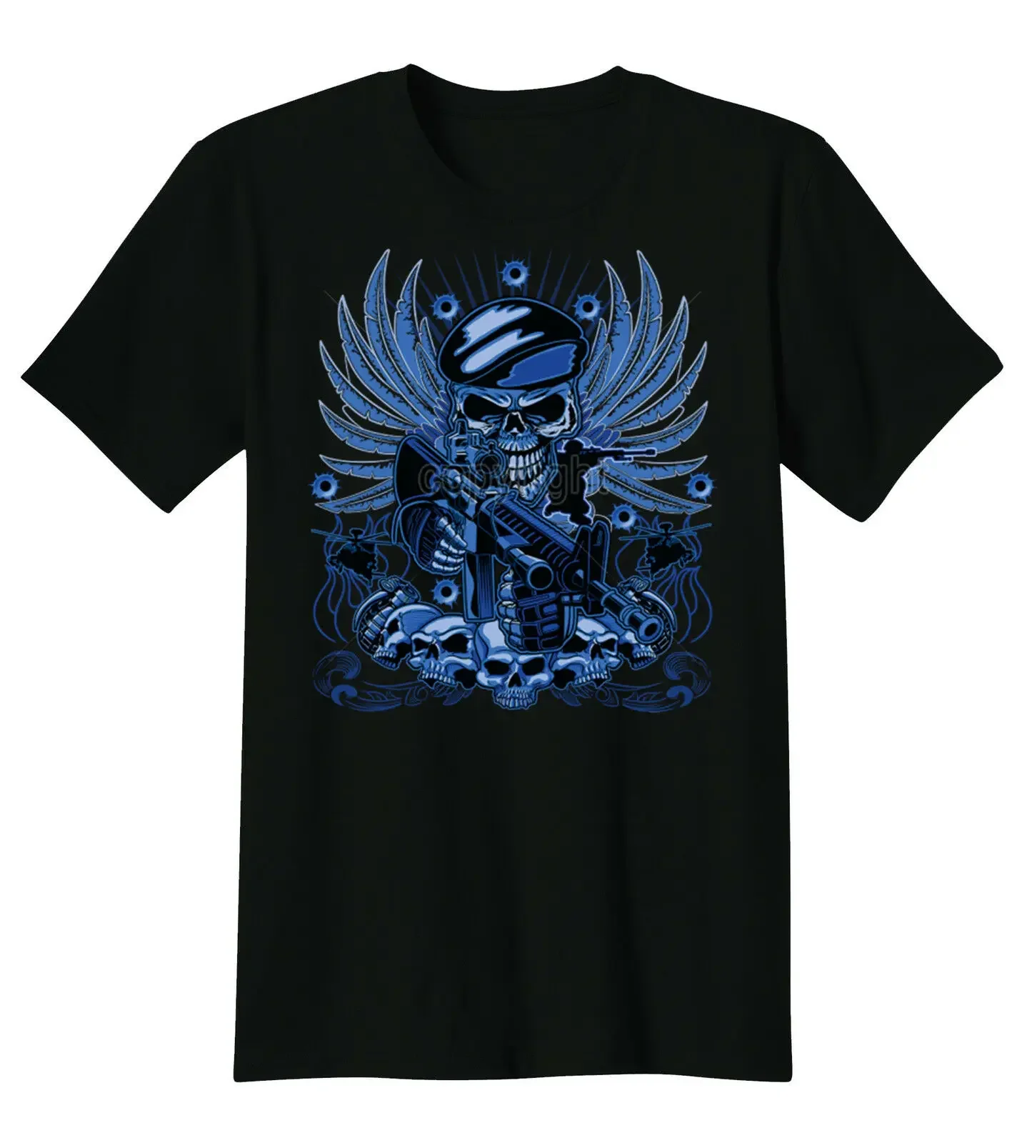 All Blue Special Forces Skull Skeleton AR-15 Rifle Cool Men T-Shirt Short Sleeve Casual 100% Cotton Summer T-Shirts