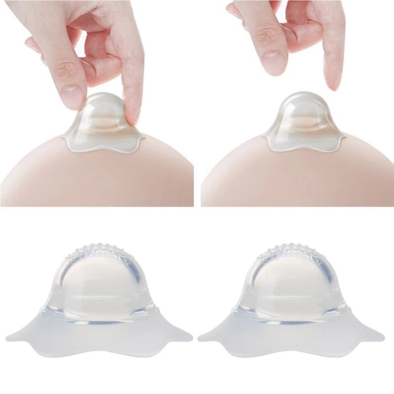 2Pcs/Pair for Nano Silver Silicone Nipple Corrector Petal-Shaped Extractor Invagination Flat Suction Devic