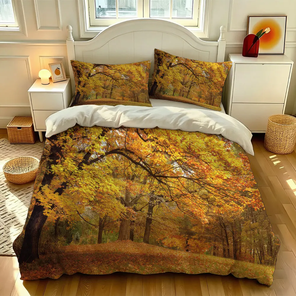 3pcs autumn maple leaf falling leaves quilt cover set, without a core, featuring soft bedding products