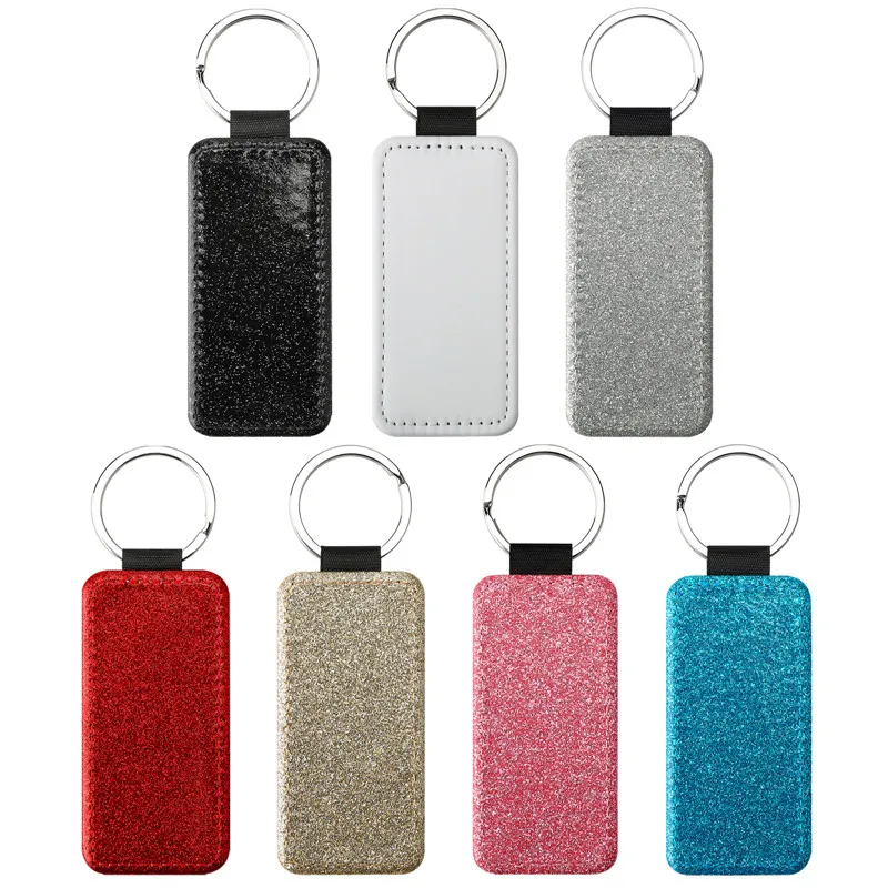 sublimation blank glitter keychains  bright powder key ring hot transfer printing material 50pieces/lot