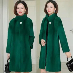 5XL Autumn Winter New Fur Coat Women's Mid length Korean Edition Imitation Mink Fur Mink Fleece Women's Popular Slim Warm Coat