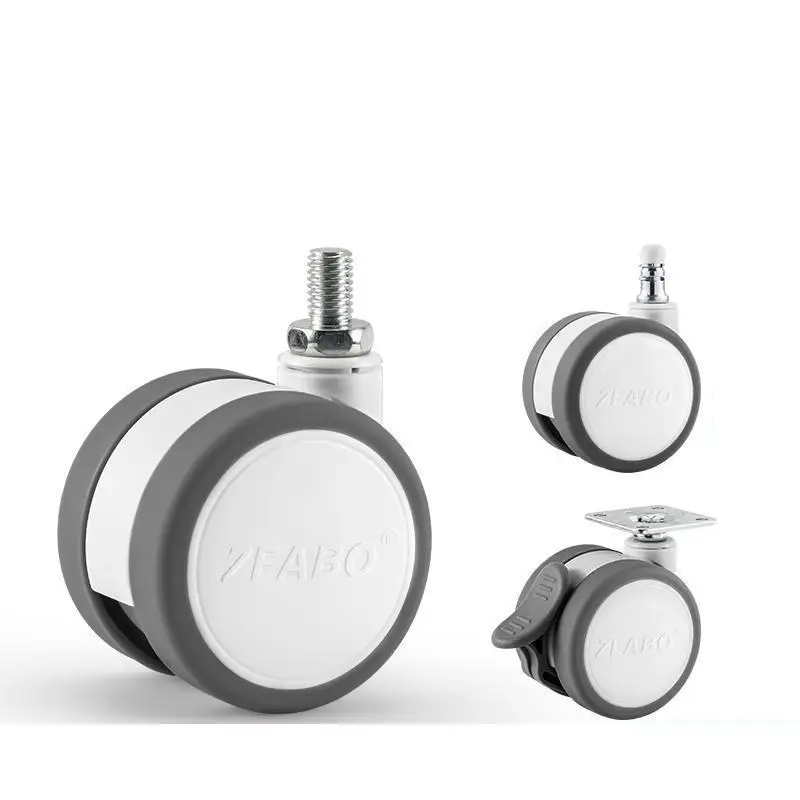 5 Pcs 2.5-inch Silent Swivel Universal Caster With White Rubber Wheels And Screw Mount For Furniture And Office Chairs