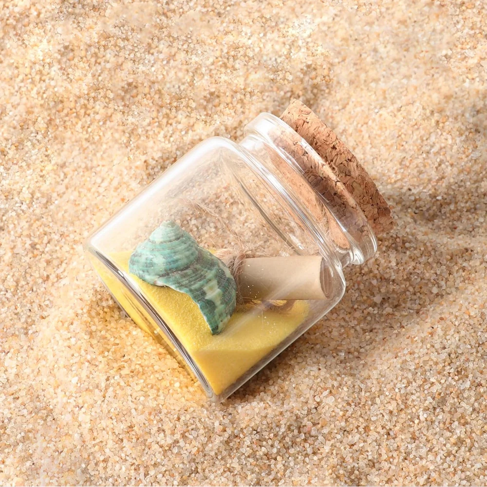 50 ml Small Glass Jars with Cork Lids, Small Bottles With Twine & Extra Cork Stoppers Tags, Mini Sand Jar, Seashell Jar, Glass