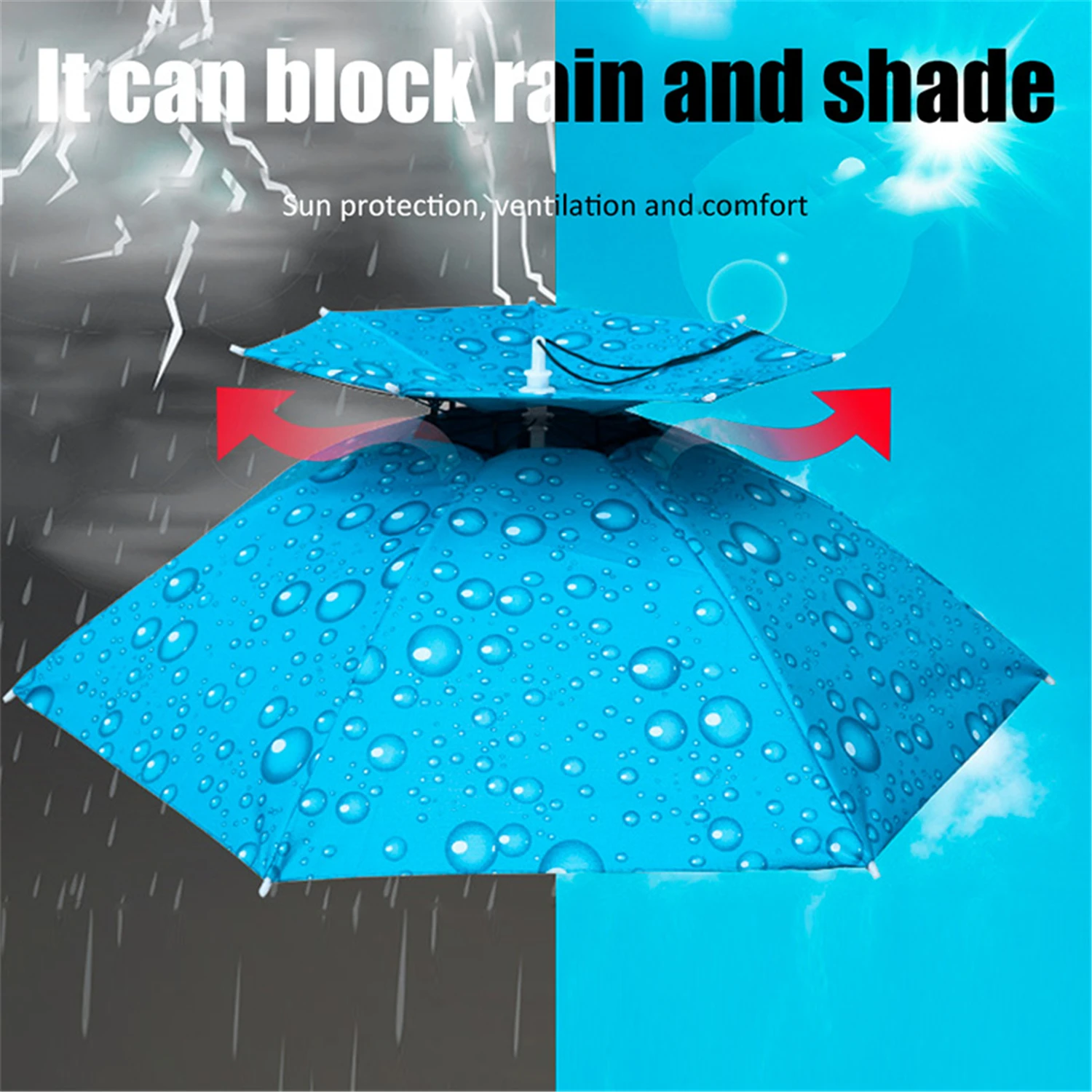 Rain Umbrella Hat Foldable Sun Shade Waterproof Fishing Headwear Cap Beach Head Hats Double-Layer UV Protection Sunscreen