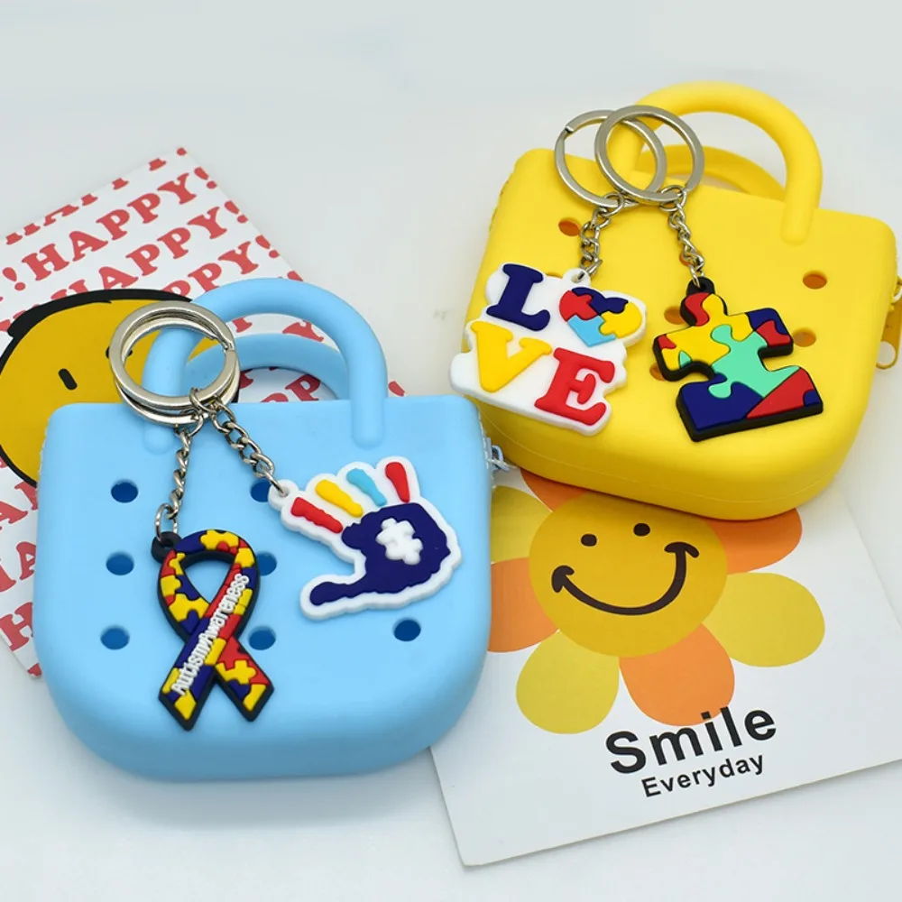 New Autism Awareness PVC Large Soft Rubber Keychain for Social Charity Public Event Bag Keyring Gift Jewelry Accessory Wholesale