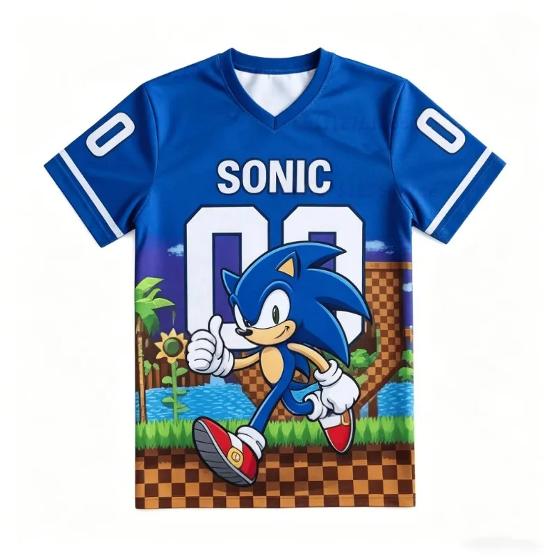 2026 New Summer Cartoon AMY Football Jerseys For Adult_Kids V-neck Sports T shirts Sonic Cosplay Clothing child-parent T Shirts