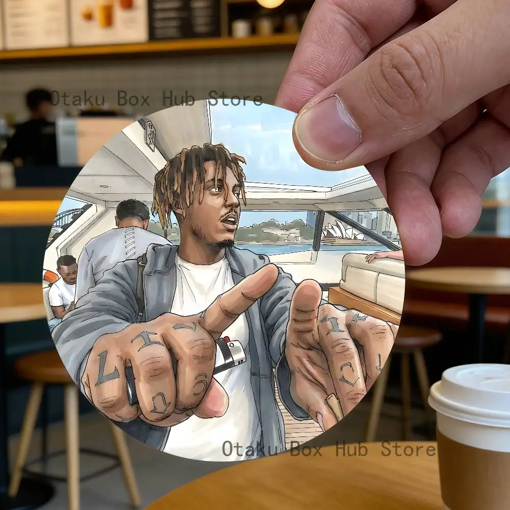 Rapper 999 J-Juice W-WRLD 2D Pattern round Wooden Coaster Decorative Coffee Cup for Use in Coffee Shops Bars Wine Beer