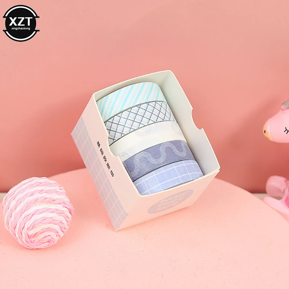 Mới Đồng Màu Giấy Washi Băng 5 Cuộn Bộ Sinh Viên Cơ Bản Nhật Ký Miếng Dán Trang Trí Hình Học Văn Phòng Phẩm