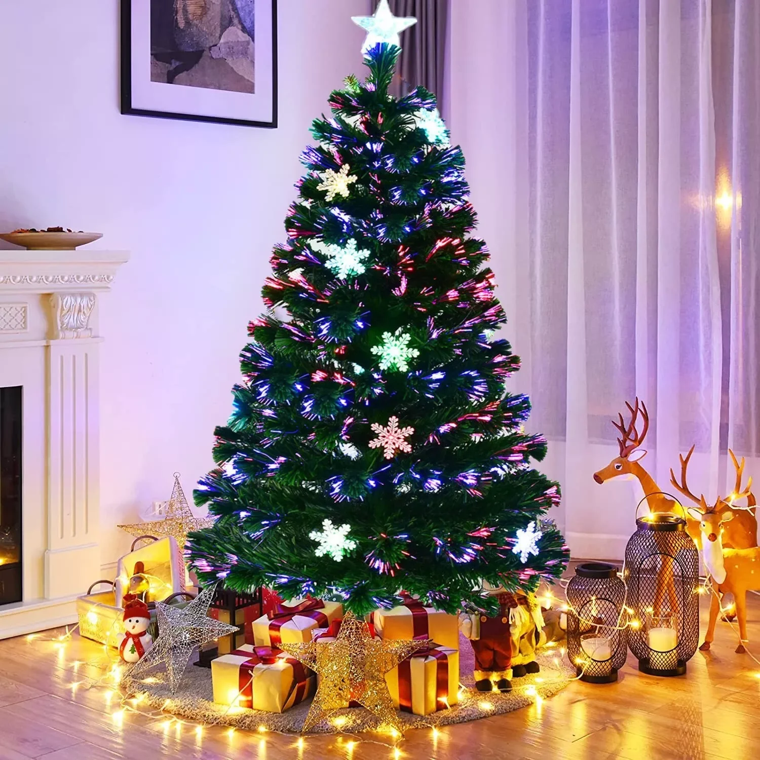 4/5/6/7 foot artificial Holiday Christmas Tree with LED lights/headlights/snow decorations