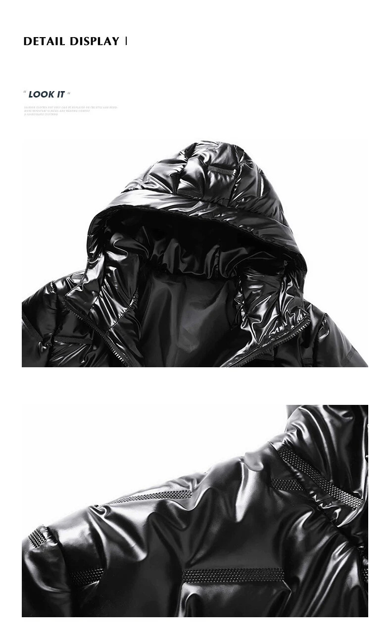 NONEAIR Mens Thick Warm Glossy Black Jackets Outwear Men's Clothings Winter Hooded Parkas Men Windbreaker Fashion Thermal Coats